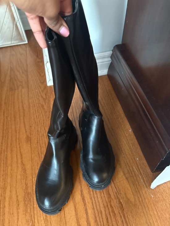 Shoes - Tall Black Leather Pull-On Boots